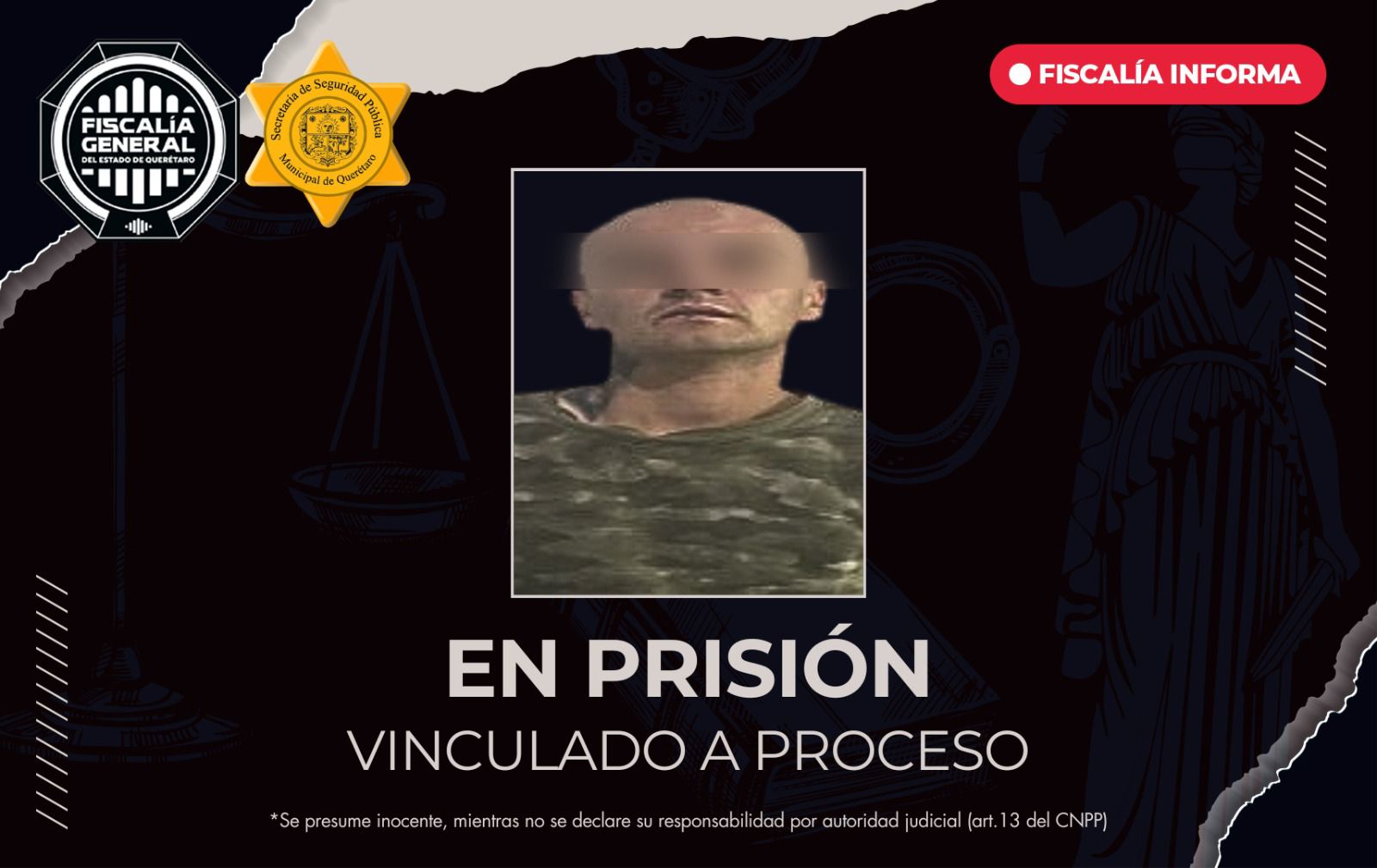 🛡️ La Fiscalía General del Estado de Querétaro logró la vinculación a proceso y prisión preventiva justificada para un hombre detenido por la portación de armas prohibidas