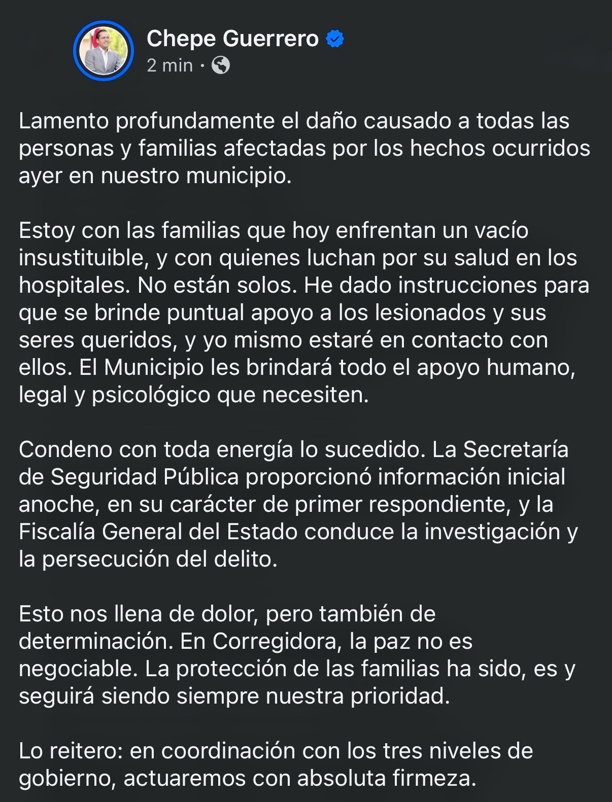 Alcalde de Corregidora expresa respaldo a víctimas tras hechos violentos en pelea de gallos