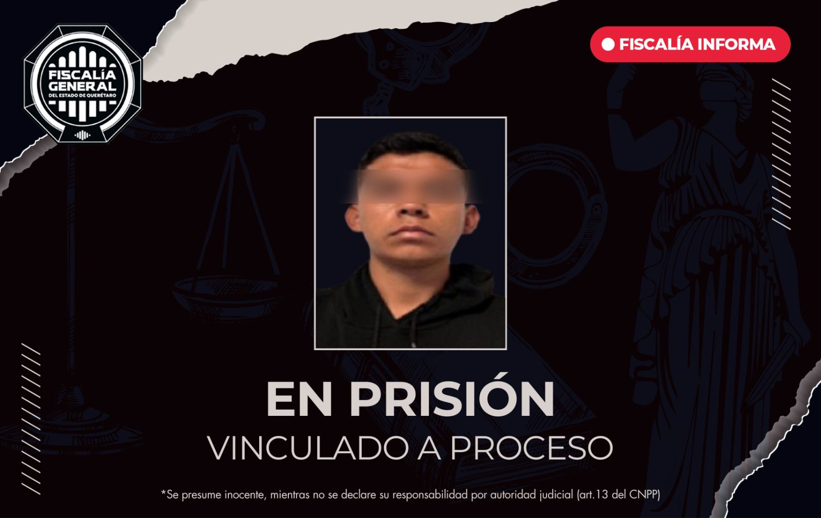 ⚖️🛡️ La Fiscalía General del Estado de Querétaro logró la vinculación a proceso y prisión preventiva para Erick N., acusado de robo con violencia a una tienda de conveniencia en la zona centro del municipio. 🏛️🚨