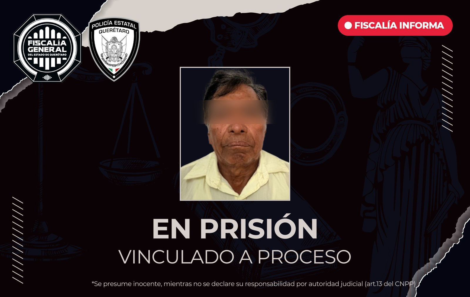 ⚖️ La Fiscalía General del Estado de Querétaro logró la vinculación a proceso de José “N”, quien es imputado por el delito de violación equiparada en agravio de una persona adolescente de identidad reservada