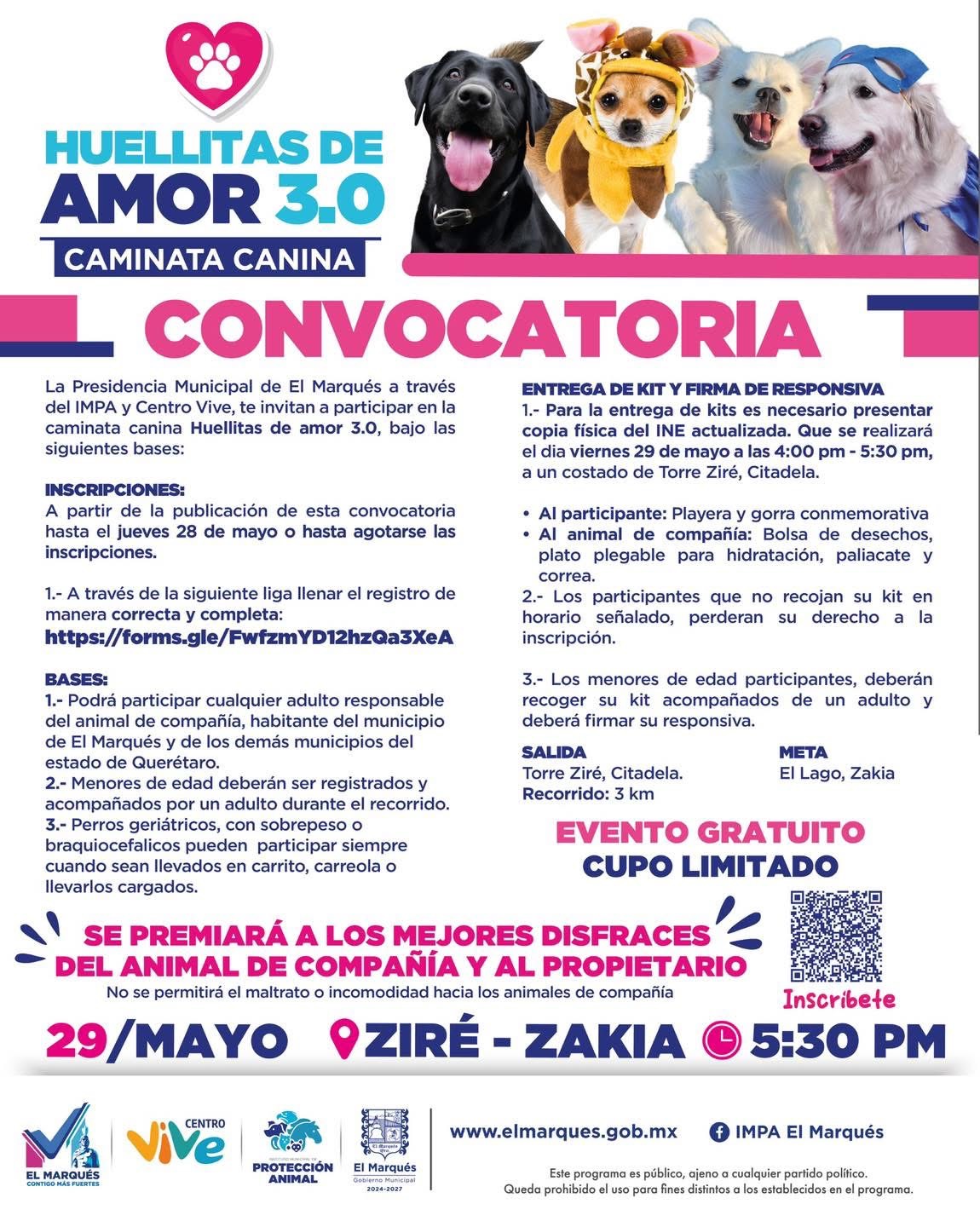 Invitan a participar en caminata canina “Huellitas de Amor 3.0” en El Marqués