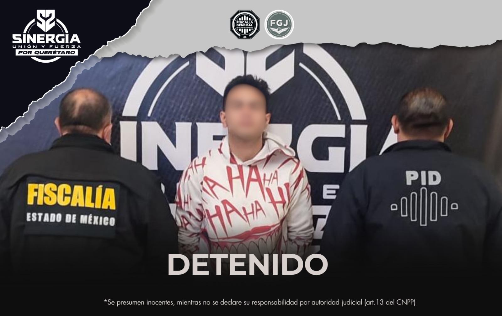 ⚖️🚨 La Fiscalía General del Estado de Querétaro, en un operativo conjunto con las autoridades del Estado de México, logró la captura de Jonatan “N”, alias “El Guasón”