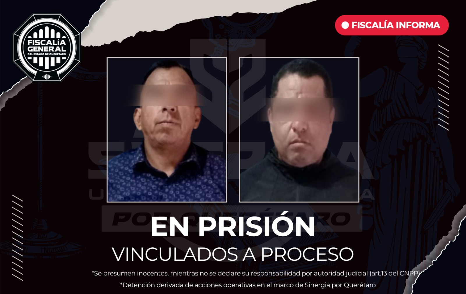 ⚖️🚨 La Fiscalía General del Estado de Querétaro logró capturar, vincular a proceso y dejar tras las rejas a Edgar “N” y Andrés Daniel “N”
