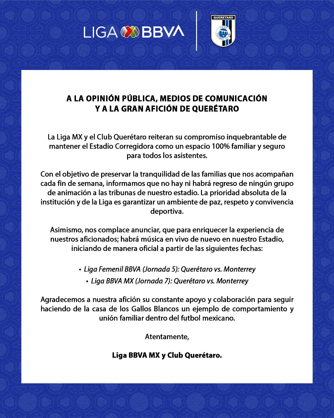 🐓🏟️ ¡Es oficial! El Estadio Corregidora seguirá sin barras ni grupos de animación.