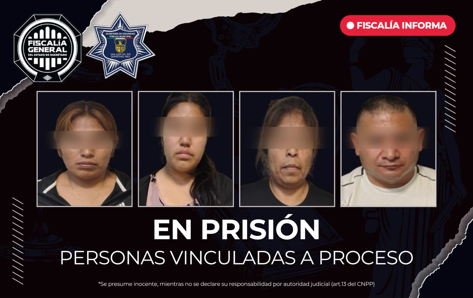 ⚖️🔒 ¡En prisión preventiva cuatro personas por robo a comercio en Pedro Escobedo!