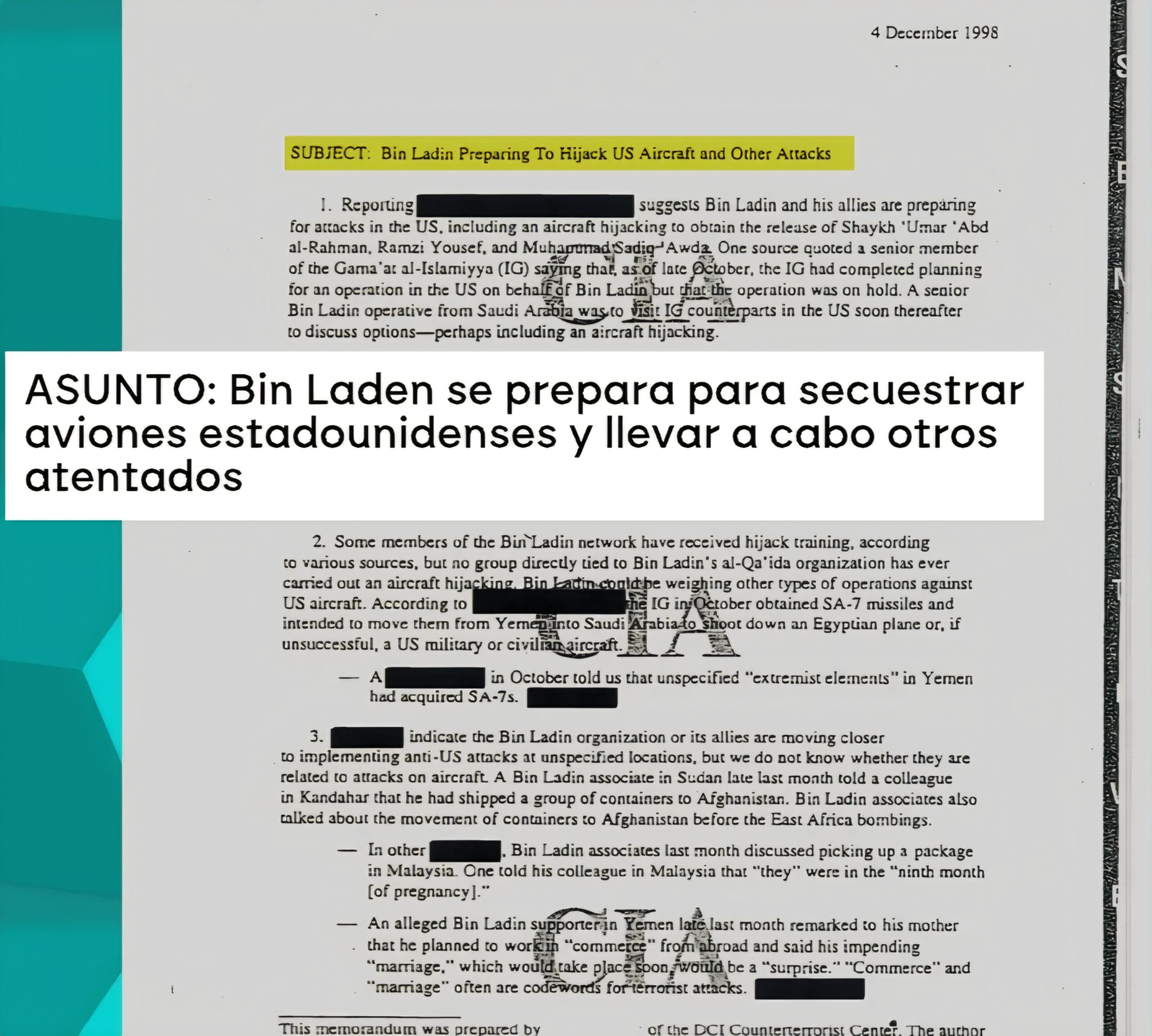🚨 11-S: la CIA advirtió años antes sobre posibles ataques de al Qaeda en Estados Unidos🕵️‍♂️🇺🇸