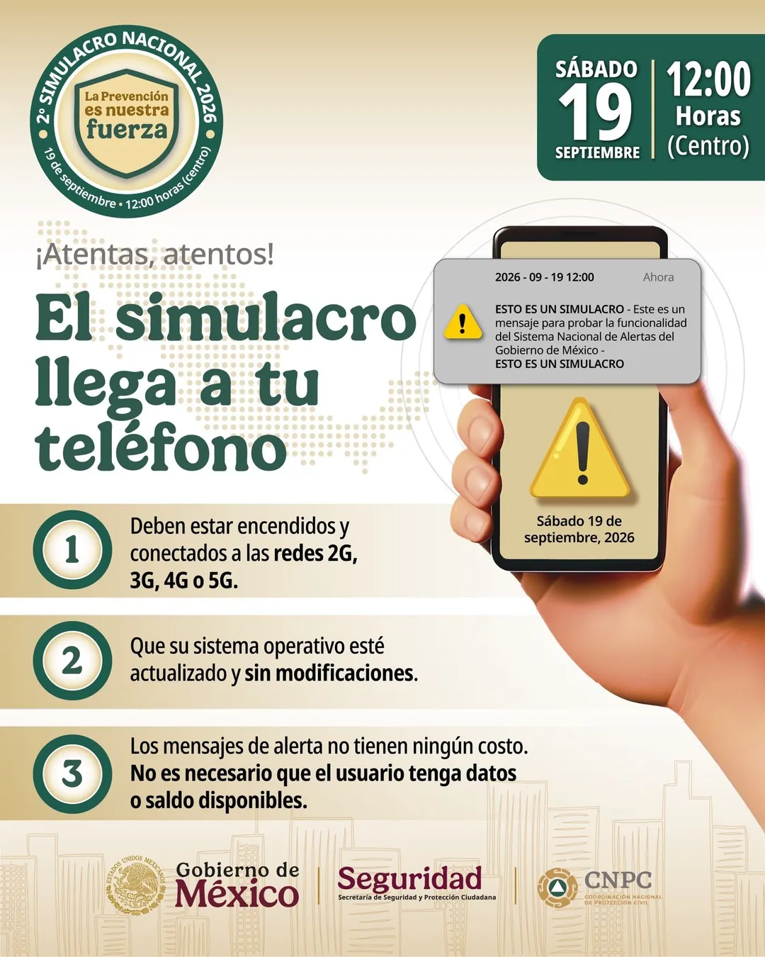 🚨 La alerta sísmica sonará este 19 de Septiembre por el simulacro nacional 2026🔔