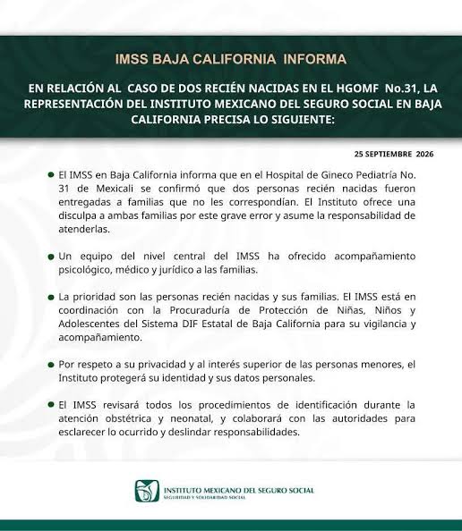 👶🚨 IMSS entrega dos bebés a familias equivocadas en Mexicali