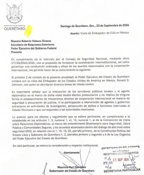 🇲🇽🇺🇸 Kuri sí avisó a Cancillería sobre la visita del embajador de Estados Unidos.