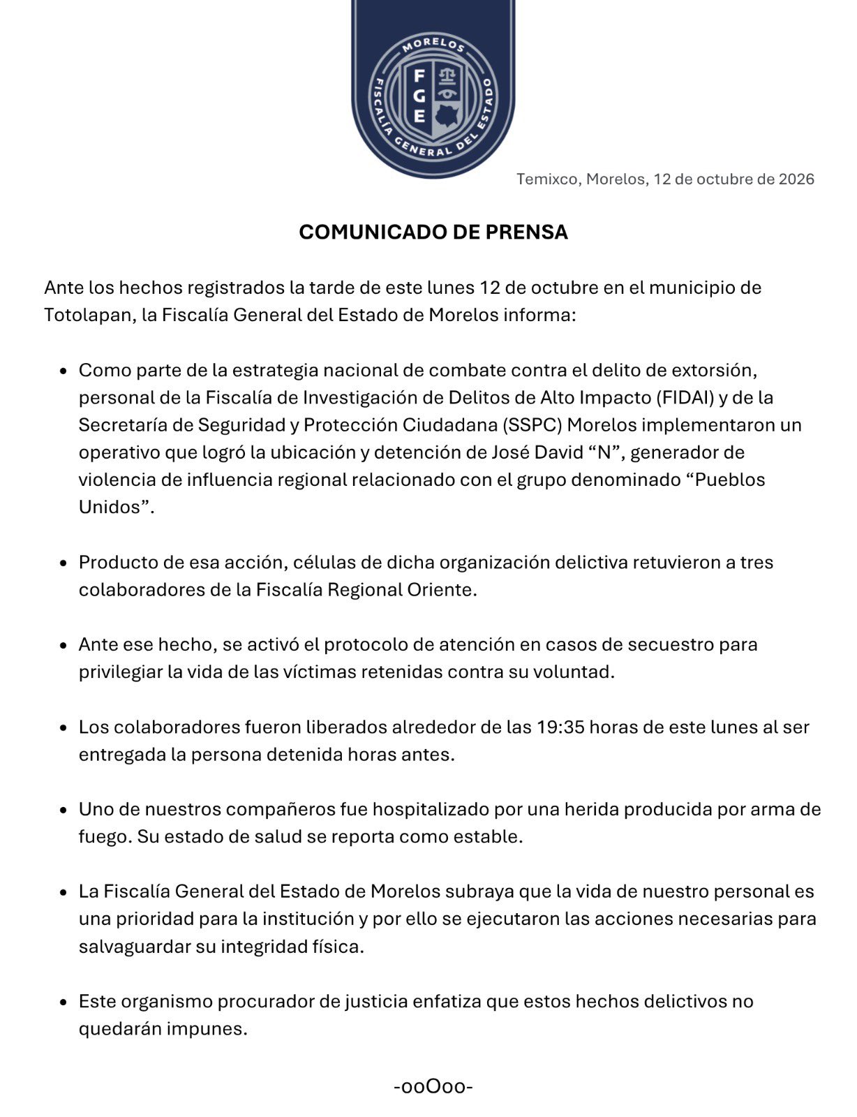 🚨 Fiscalía de Morelos libera a presunto líder criminal a cambio de tres agentes retenidos ⚠️
