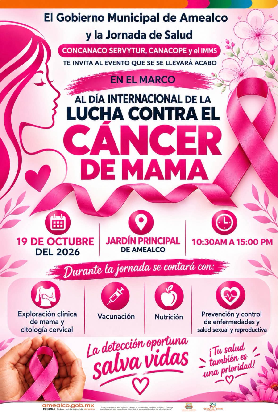 ¡Unidos en el Mes Rosa! Amealco invita a jornada de concientización y prevención del cáncer de mama 🩷🌸🩺