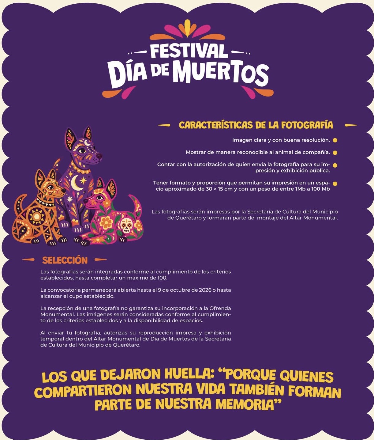 Invitan a queretanos a incluir a sus mascotas fallecidas en la Ofrenda Monumental