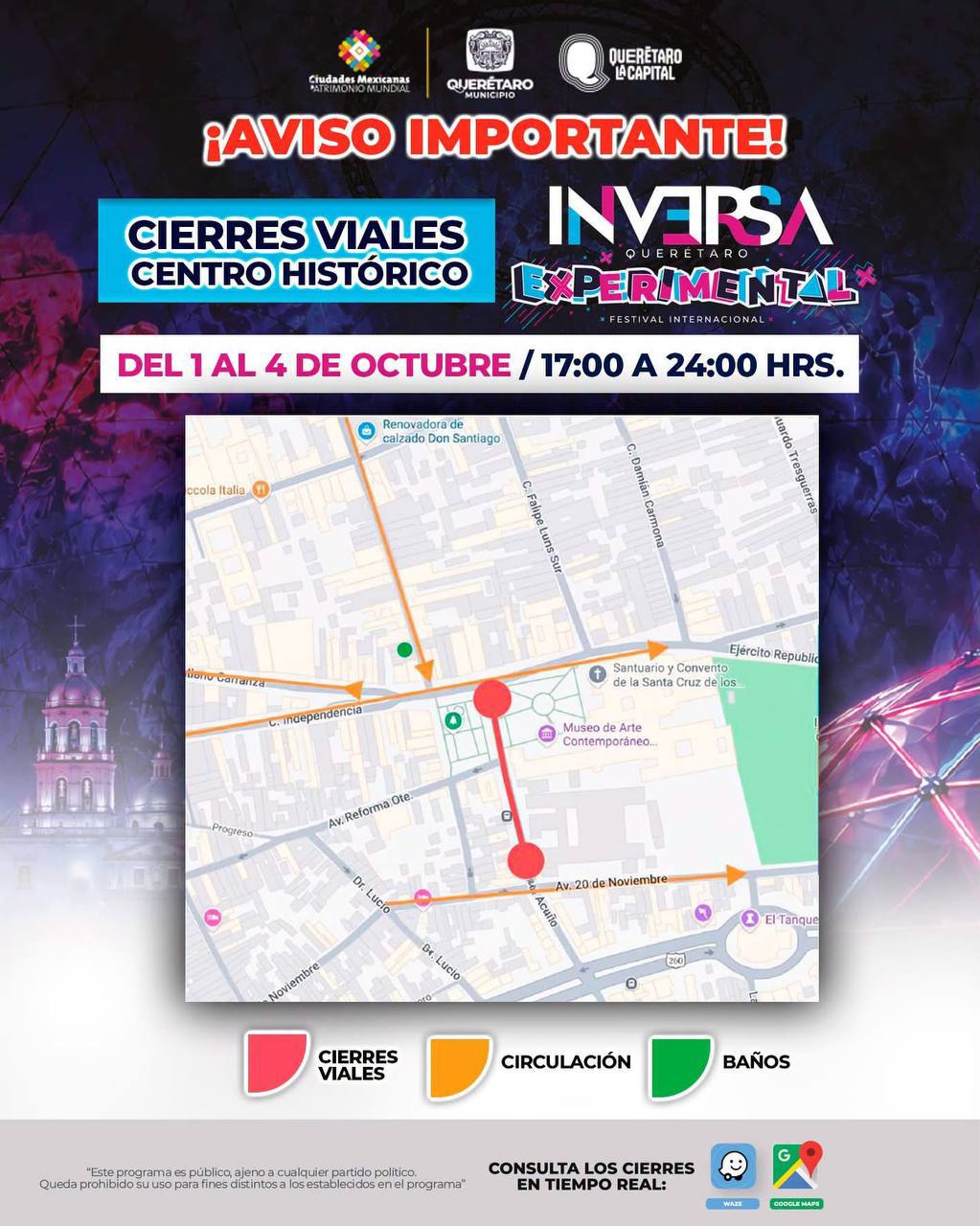 Modificarán circulación en calles del Centro por Festival Querétaro Experimental